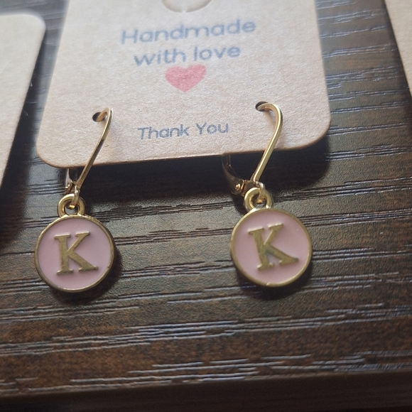 Seaglasscoaztallemonades.com Jewelry - Gold and Pink Initial Earrings